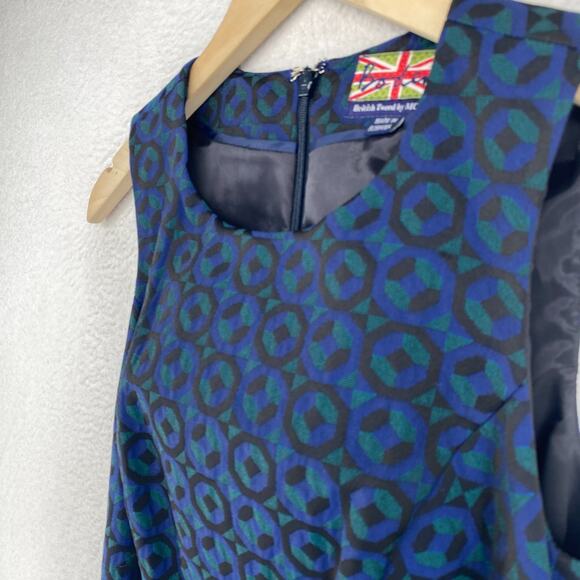BODEN Dress 2 British Tweed by MOON Sheath Geometric Panel Sleeveless Blue - Picture 2 of 14